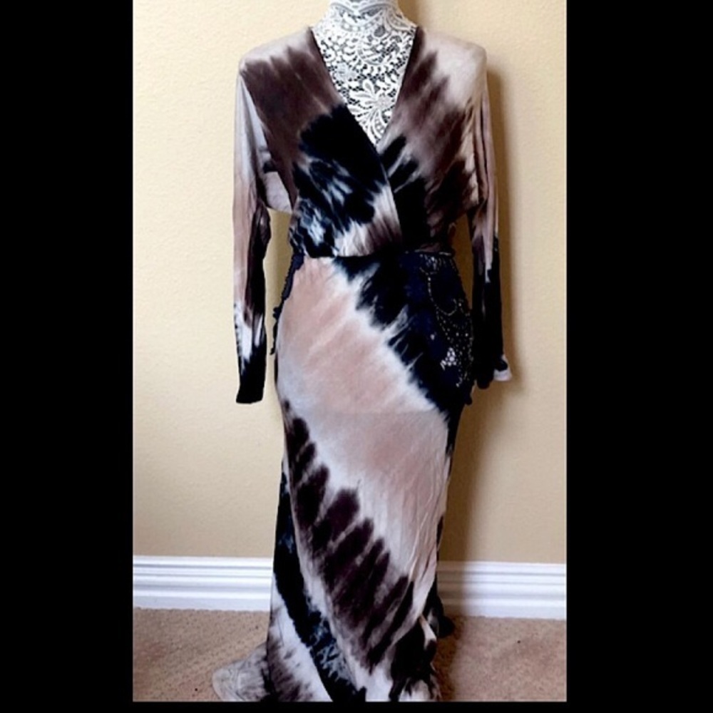 Venus tie-dye bohemian dress with crochet accent